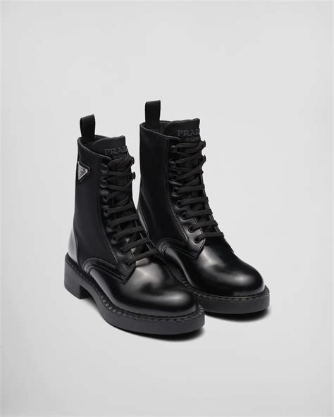 prada martens basse|Black Brushed Leather And Re.